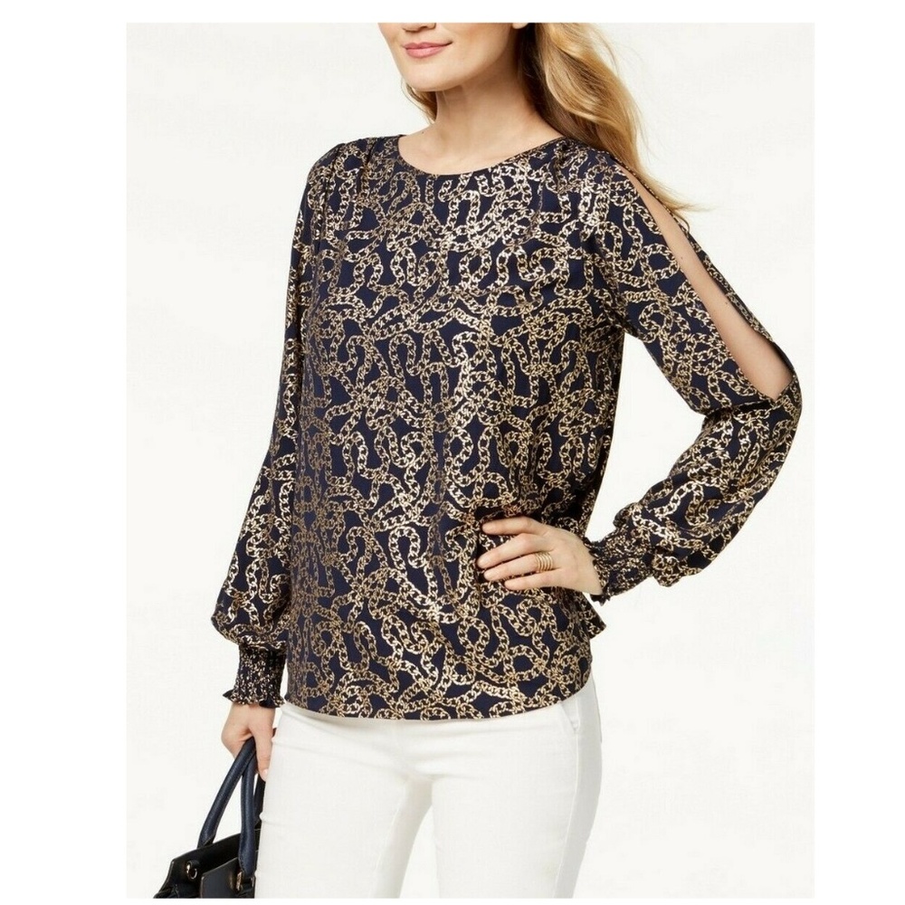MICHAEL KORS Women's Navy And Gold Chain-print